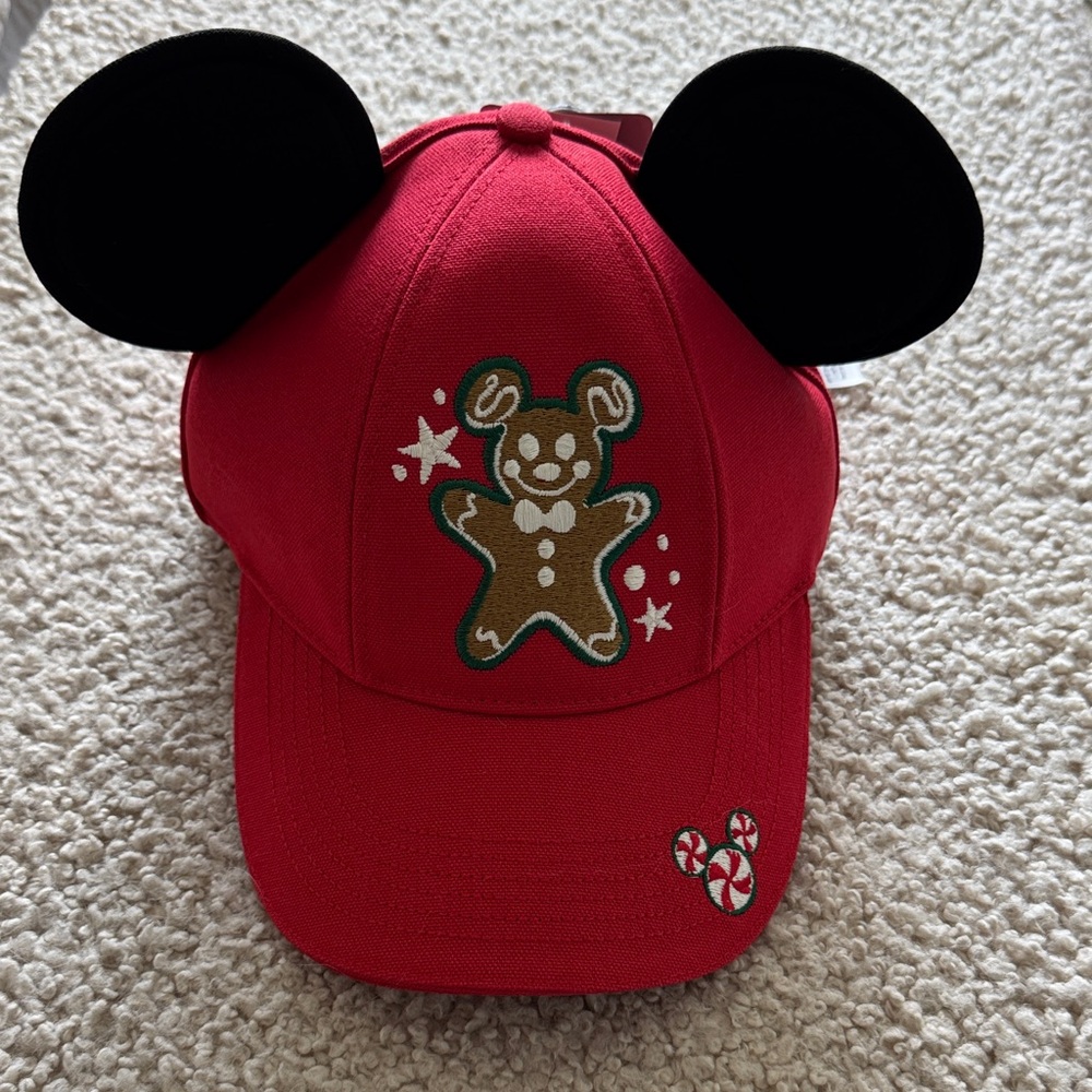 Disney Red Cap with Black Ears and Gingerbread Design
